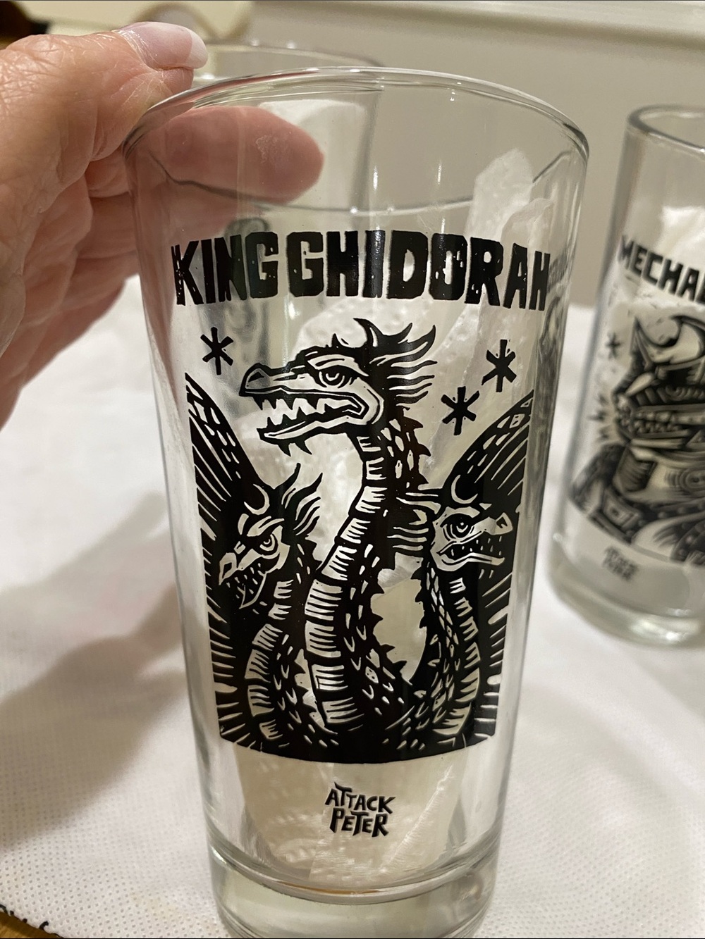 Set of 4 Godzilla Kaiju Illustration Pint Glasses - Clear with Black Artwork. - Picture 3 of 9